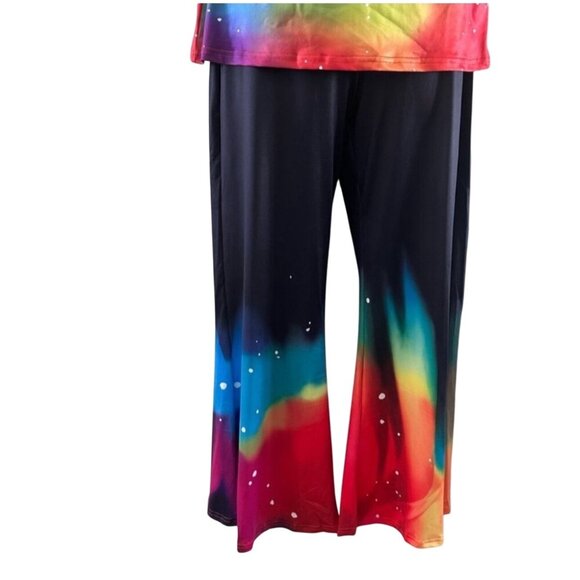 Womens XL Rainbow Galaxy Butterfly Strap Top & Wide Leg Pants Set - Picture 8 of 11